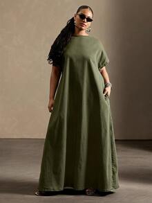 Vixey Plus Size Women's Casual Everyday Summer Denim Dress - Army Green - View 5