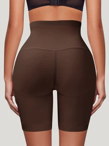 SHEIN 女款素色休閒日常塑形短褲 - 棕色 - 查看 2