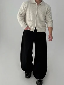 DAZY 春秋款黑色彎腿寬鬆半鬆緊腰韓版男士大尺碼牛仔長褲 - 黑色 - 查看 5