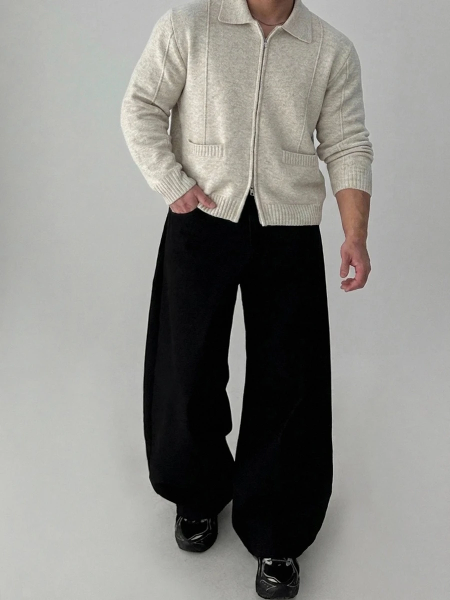 DAZY Spring/Autumn Black Curved Leg Loose Fit Semi-Elastic Waist Korean Style Men's Plus Size Denim Jeans - Black - View 1