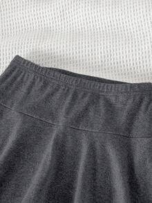 SHEIN Sparklyn 青少年女孩休閒 2 合 1 裙褲，適合學校、度假與外出 - 深灰色 - 查看 5