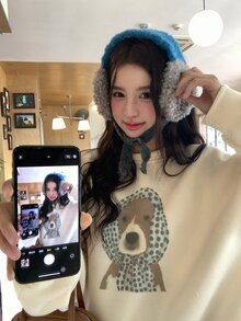 DAZY Women's Round Neck Cartoon Dog Headscarf Korean Style Spring Summer Short Sleeve T-Shirt Fall - Grey - View 3