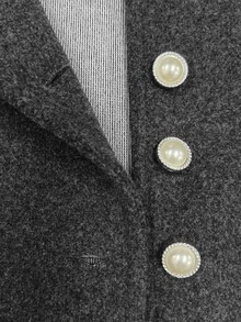 GlowEve CURVE Plus Size Women's French Style Round Neck Short Jacket, Dark Grey Pearl Button Loose Fit, Cuff And Pocket Trim Design, Autumn/Winter Minimalist Commuter Versatile Premium Look - Dark Grey - View 3