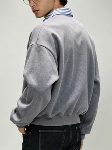 TONEVAULT Men's Striped Patchwork Button Half-Placket Long Sleeve Sweatshirt - Grey - View 2