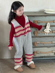 DAZY Young Girl) Colorblock Cute Autumn/Winter Sleeveless Long Sweater Pants - Grey - View 5