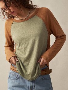 Bohemela Casual Solid Color Knit Patchwork Round Neck Long Sleeve Women's T-Shirt - Multicolor - View 3