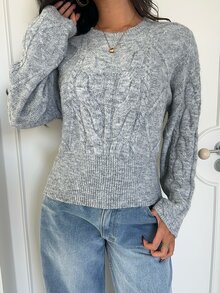 Aloruh Women's Casual Ribbed Patchwork Long Sleeve Everyday Sweater Knit Turtleneck Women Fall Winter Sweater - Grey - View 6