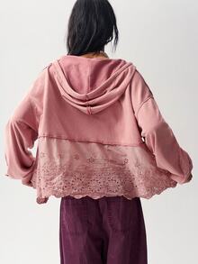 Bohemela Women's Burnout Embroidery Casual Daily Wear Hooded Sweatshirt - Dusty Pink - View 8