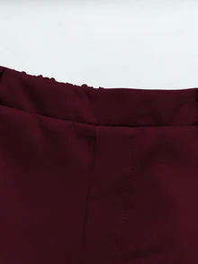 GlowEve CURVE 女款大尺碼西裝領長袖抓皺腰夾克 + 休閒長褲 2件套，優雅通勤套裝，適合春季、秋季、冬季 - 酒紅色 - 查看 5