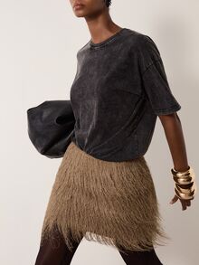 MERLEAU Women's Modern Faux Fur Tassel Mini Skirt - Brown - View 4