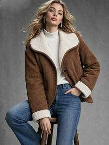 SHEIN Women's Fashion Button Long Sleeve Lapel Jacket Elegant For Outings - Brown - View 5