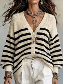 LUMIGAL Women's Casual Contrast Striped Cardigan, Autumn/Winter - Multicolor - View 1