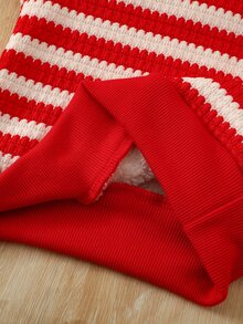 SHEIN 女嬰時尚秋冬保暖內裡加厚條紋布料草莓刺繡圖案設計運動衫上衣 - 紅白色 - 查看 7