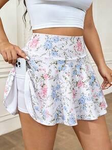 SHEIN Sports Women's Plus Size Floral Print Pocket Sports Skort - Multicolor - View 5