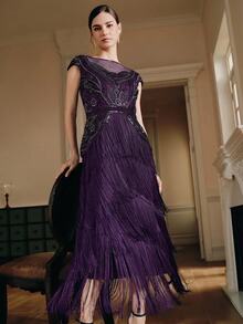 Anewsta Women's Best-Selling Bohemian Style High-End Banquet Patchwork Tassel Beaded Dress - Purple - View 6