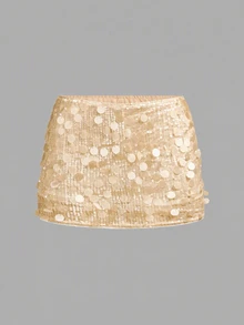 SHEIN ICON Minifalda ajustada de tiro bajo con decoración de lentejuelas plateadas - Amarillo claro - Ver 5
