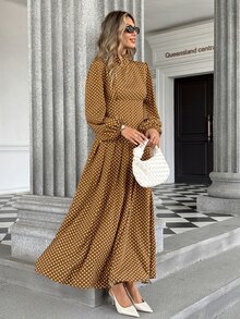 Pariaura Elegant French Vintage Commuter Chic Polka Dot Long Dress For Women, Sophisticated Versatile Design - Multicolor - View 3