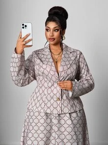 Maweii Plus Size Women's Casual Commute Elegant Woven Printed Autumn 2 Pieces Set Fall - Multicolor - View 8