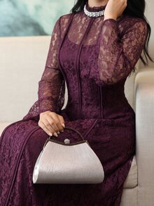 Yasmyna Women's Elegant Lace Beaded Decor Arabian Dress - Apricot - View 1