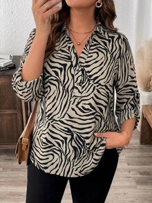 SHEIN LUNE 大尺碼豹紋中袖襯衫 - 彩色 - 查看 1