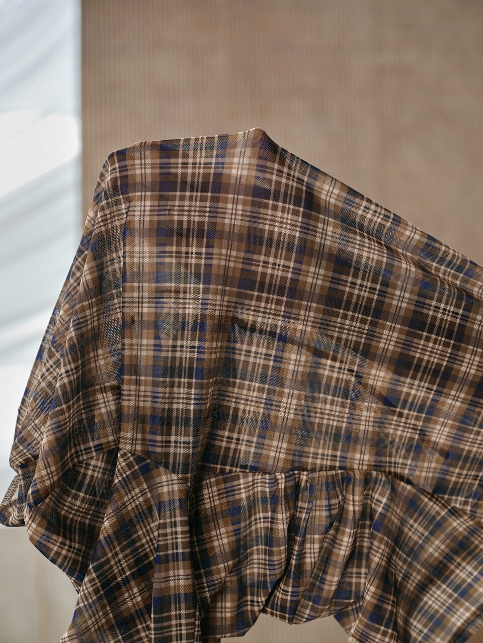 Women's Spring/Autumn New Vintage Plaid Elastic Waist Fashion Slimming Long Sleeve Top