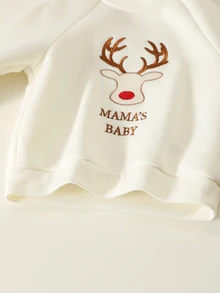SHEIN Baby Boy Letter Pattern Knitted Soft Crew Neck Long Sleeve Pullover Sweatshirt - Khaki - View 7
