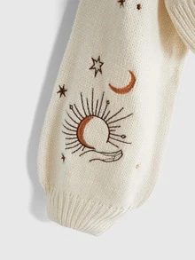 ROMWE Women's Hippie Sun Moon Star Snake Embroidered Cardigan - Apricot - View 4