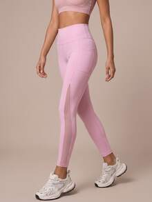 SHEIN BAE Women's Pocket Mesh Patchwork Sports Leggings - Baby Pink - View 1