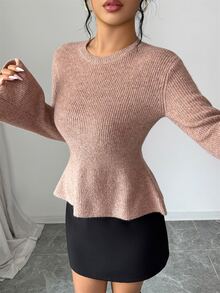 Elenzga Women's Waist-Cinching Flared Sleeve Knit Sweater - Pink - View 2