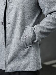 Manfinity CasualCool 男士立領中長版灰色單排扣羊毛大衣，休閒夾克，秋冬英式商務休閒通勤羊毛外套 - 灰色 - 查看 3