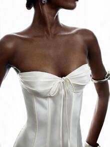 LYSMO Women's Casual White Bandeau Top With Front Tie - White - View 5
