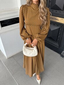 Pariaura Elegant French Vintage Commuter Chic Polka Dot Long Dress For Women, Sophisticated Versatile Design - Multicolor - View 5
