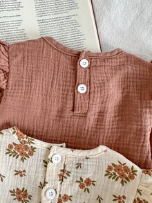 SHEIN 3 Sets Baby Girls Long Sleeve Top Pants Sweet Pink White Flutter Ruffle Floral Heart Long Sleeve Round Neck Regular Outdoor Fall Holiday Sweaters Gift - Multicolor - View 4