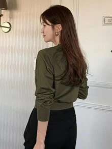 DAZY 女款圓領寬鬆基本款針織毛衣 - 灰色 - 查看 2