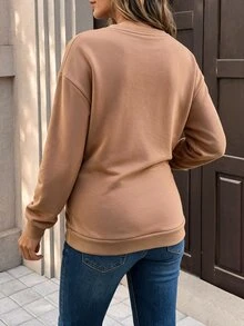 SHEIN 圓領長袖孕婦哺乳衛衣 - 棕色 - 查看 3