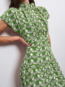 Nöista 綠色與白色印花 A 字版型休閒復古 1960 年代優雅女款度假夏季波西米亞風早午餐茶會洋裝 - 淺綠色 - 查看 1