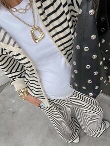 Dazy Maternity Contrast Stripe Loose Long Sleeve Hooded Sweatshirt & Straight Leg Pants Casual Daily Vacation Spring Autumn Maternity 2 Pieces Set - Apricot - View 3