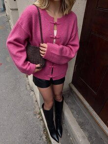 Flora Isola Flora Isola Elegant Ru Yi Button Long Sleeve Cardigan For Women - Hot Pink - View 5
