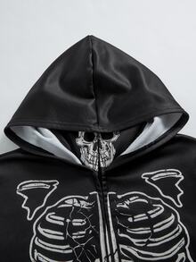 SHEIN 青少年男孩黑色寬鬆衛衣，雙層領口學院風，冬季返校穿搭 - 黑色 - 查看 5