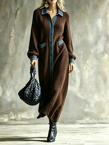 Balvessa Women's Colorblock Casual Versatile Daily Wear Cardigan - Brown - View 1