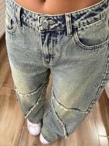 StreetHx Button Pocket Loose Low Waist Curved Leg Denim Jeans,Fall/Winter - Dark Wash - View 7