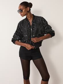 MERLEAU Women's Studded Zipper Fashion Versatile Long Sleeve Jacket - Black - View 4