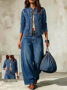 Balvessa Women's Casual Denim Jacket, Autumn - Blue - View 3