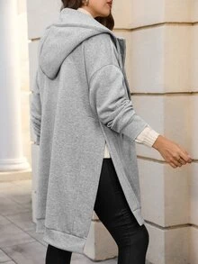 EMERY ROSE Plus Size Women's Solid Color Casual Western Daily Wear Hooded Sweatshirt Autumn Formal Vacation Grey - Grey - View 5