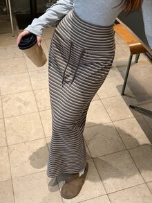 DAZY Women's Elastic Drawstring Waist Grey Plaid Knit Fabric Slim Fit Bodycon Casual Versatile Long Skirt Spring Everyday Work Fall - Grey - View 5