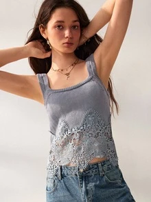 Willow Rêve Women's Fashion Elegant Embroidered Patchwork Knit Vest - Grey - View 4