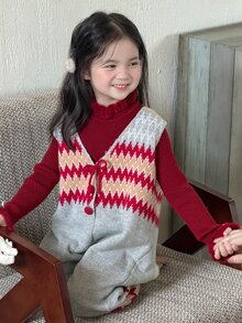 DAZY Young Girl) Colorblock Cute Autumn/Winter Sleeveless Long Sweater Pants - Grey - View 8