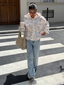 Muchica 女款拉鍊休閒百搭日常旅行連帽外套，復古花卉印花，適合秋冬，鄉村風女式夾克 - 彩色 - 查看 6