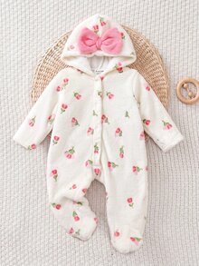 SHEIN 新生兒蝴蝶結裝飾鈕扣連身衣 - 白色 - 查看 8