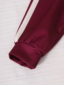 SHEIN 女童休閒 80 年代風格 2 件套，字母印花立領運動衫與短褲，適合秋季、校園、日常穿著、運動、上學，酒紅色 - 彩色 - 查看 7